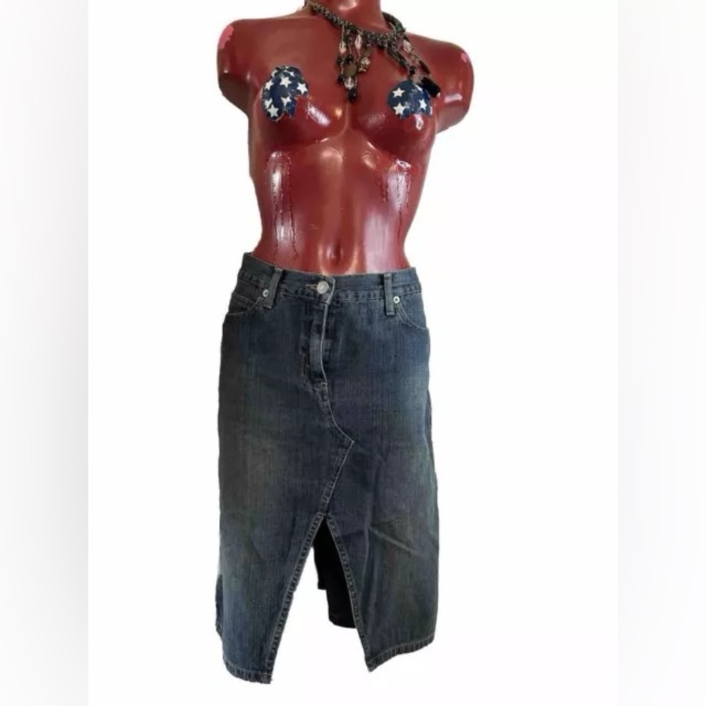SISLEY WOMENS DENIM SKIRT FRONT VENT - SIZE 42 OR 6 MEDIUM-29"WAIST- 100% COTTON